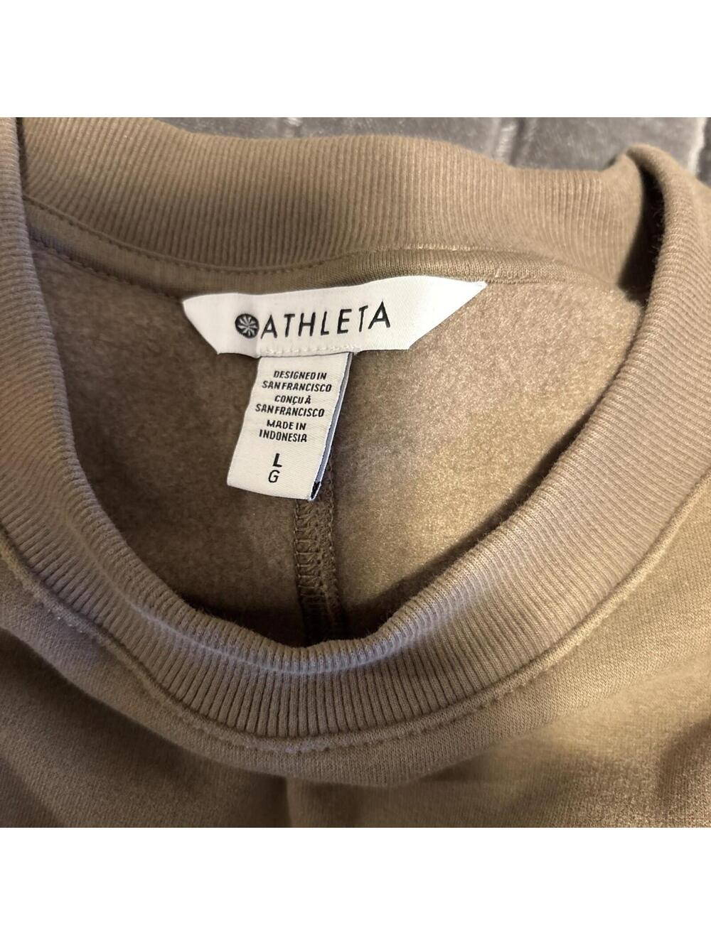 Athleta L Easy Fleece Dolman Crop Crewneck Sweatshirt Brown Large - Picture 3 of 6